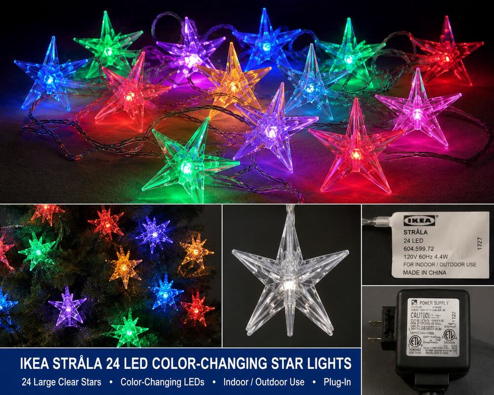 IKEA STRÅLA 24 LED Color Changing Star String Lights 604.599.72 Plug In